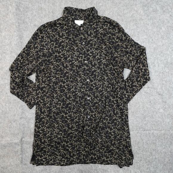 J. Jill Tops - J. Jill Top Womens‎ Small Tunic Button Front Floral Long Sleeve Casual Black